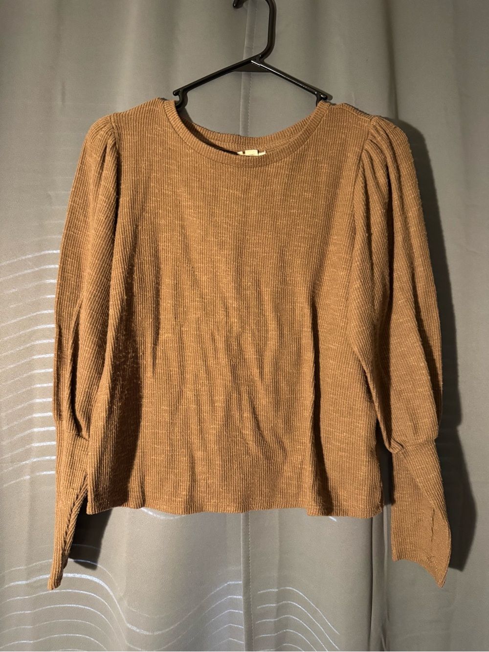 a.n.a Camel Ribbed Puff-Sleeve Sweater Top